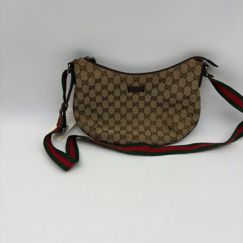 Gucci Brown GG Canvas Hobo with Green & Red Stripe Strap